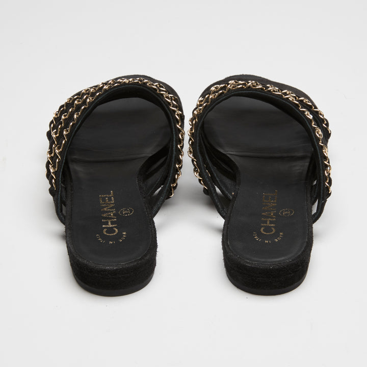 Pre-Loved Chanel™ Chanel Black Suede Chain Sandals Size 38C