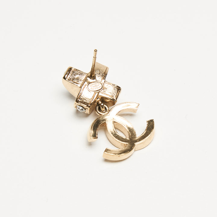 Pre-Loved Chanel™ Gold-tone Crystal Embellished and Interlocking Logo Drop Earrings