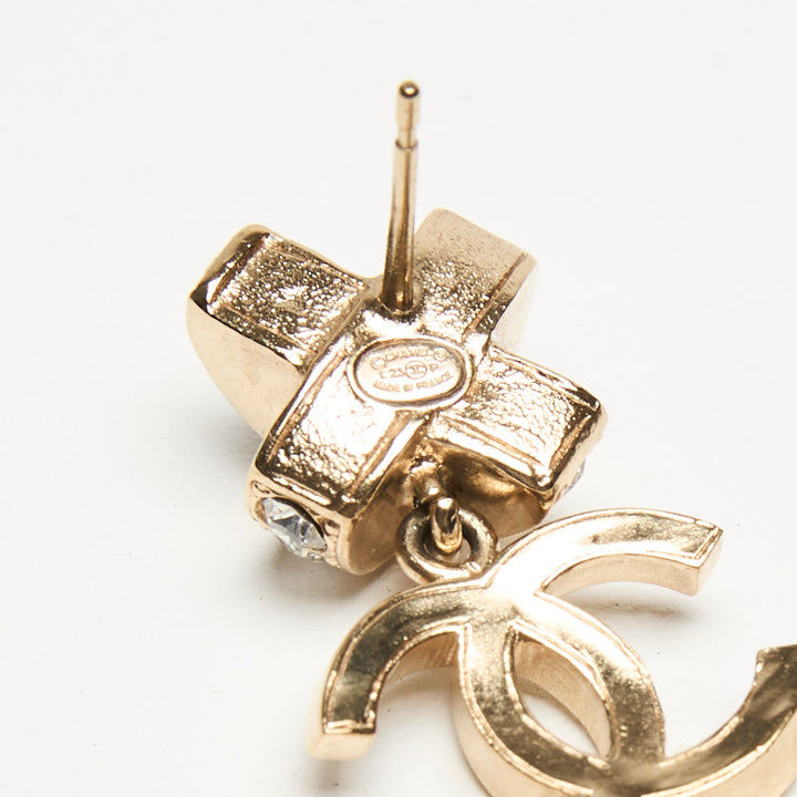 Pre-Loved Chanel™ Gold-tone Crystal Embellished and Interlocking Logo Drop Earrings