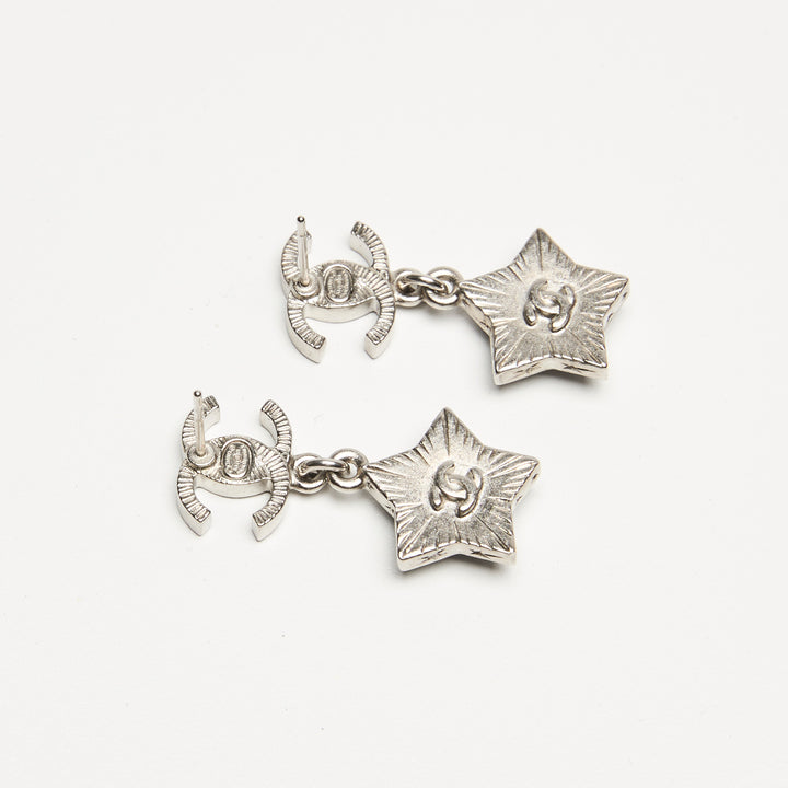 Pre-Loved Chanel™ Silver-Tone & Gunmetal Interlocking Logo Star Drop Earrings