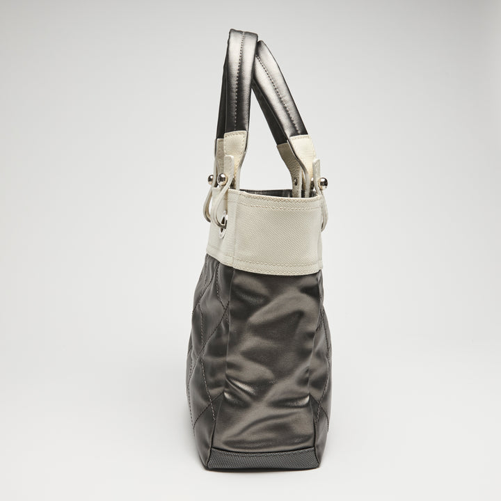Pre-Loved Chanel™ White and Silver Canvas Paris-Biarritz Small Tote