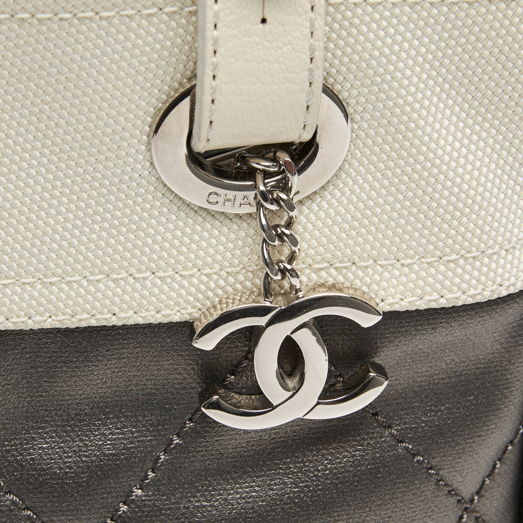 Pre-Loved Chanel™ White and Silver Canvas Paris-Biarritz Small Tote