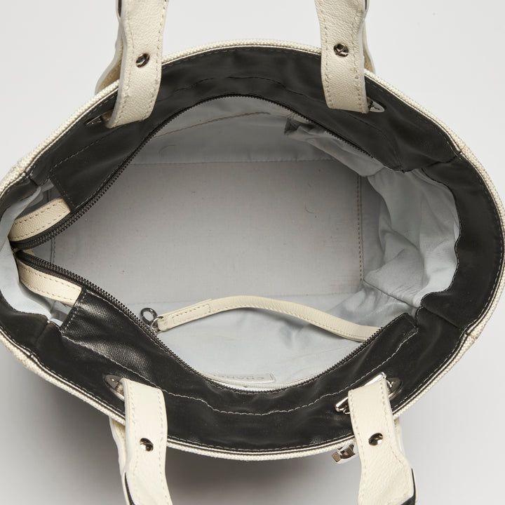 Pre-Loved Chanel™ White and Silver Canvas Paris-Biarritz Small Tote