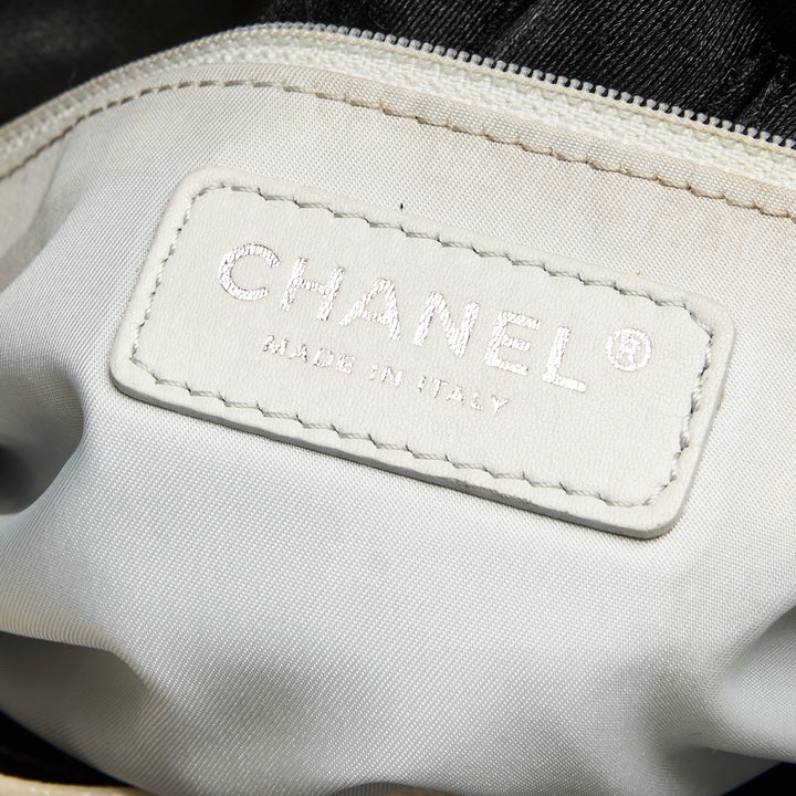 Pre-Loved Chanel™ White and Silver Canvas Paris-Biarritz Small Tote