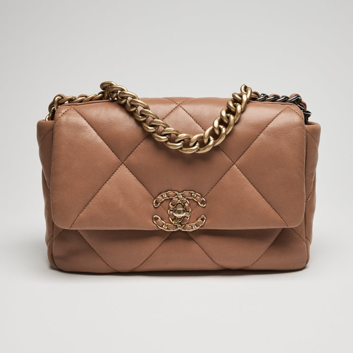 Pre-Loved Chanel™ Tan Goatskin Leather Small 19 Handbag