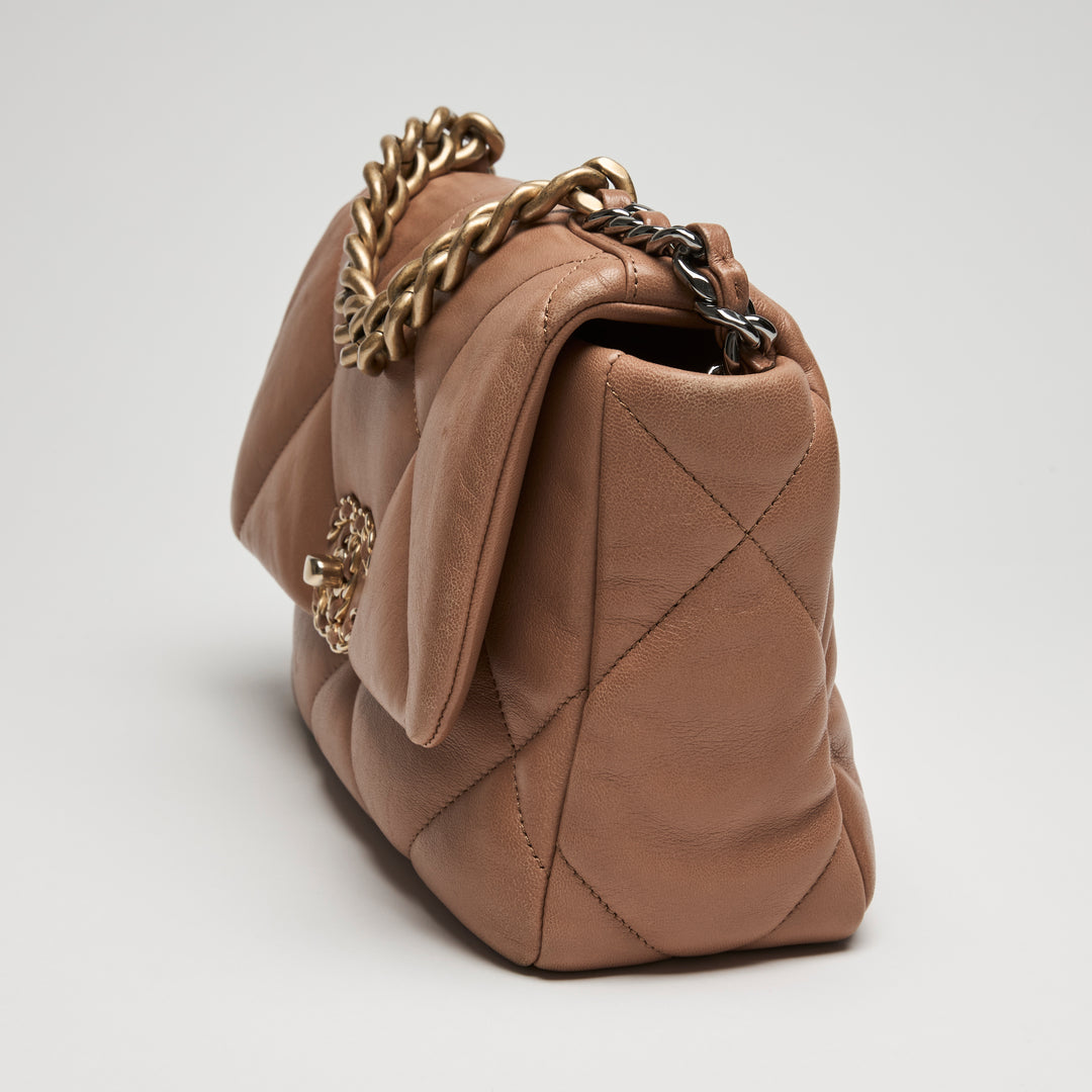 Pre-Loved Chanel™ Tan Goatskin Leather Small 19 Handbag