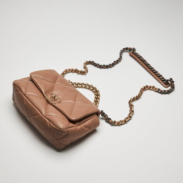 Pre-Loved Chanel™ Tan Goatskin Leather Small 19 Handbag