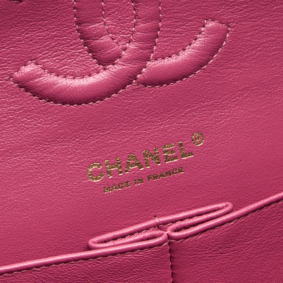 Pre-Loved Chanel™ Pink Chevron Lambskin Leather Medium Classic Double Flap Bag