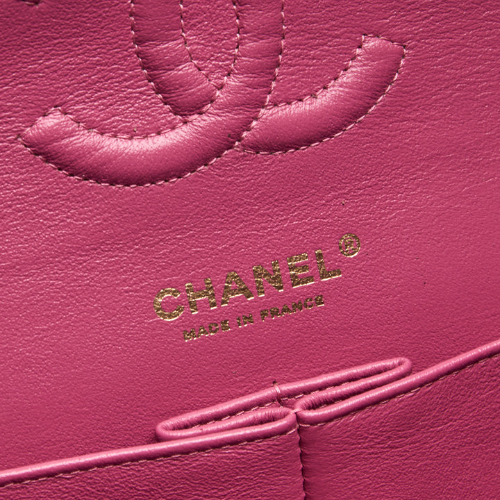 Pre-Loved Chanel™ Pink Chevron Lambskin Leather Medium Classic Double Flap Bag