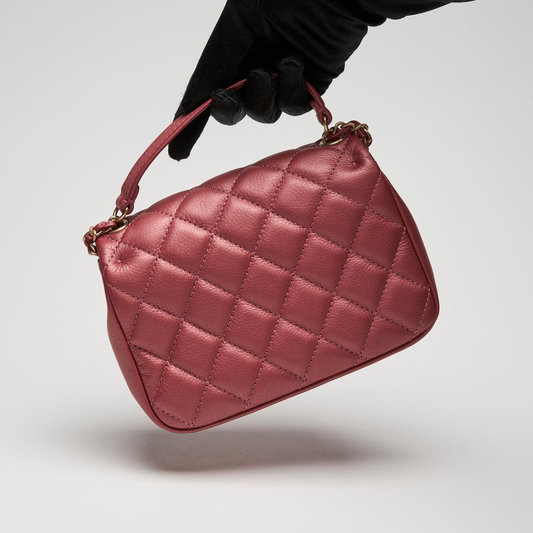 Pre-Loved Chanel™ Metallic Coral Grained Leather Crossbody Bag