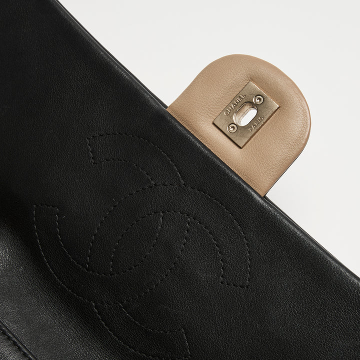 Pre-Loved Chanel™ Beige & Black Quilted Calfskin Leather Medium Graphic Flap Bag