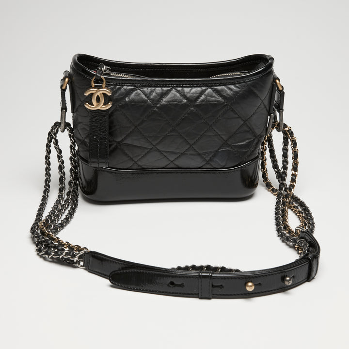 Pre-Loved Chanel™ Black Aged Calfskin Leather Small Gabrielle Bag