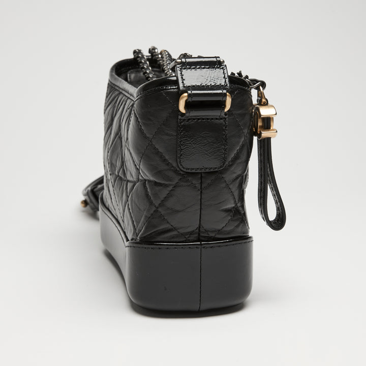 Pre-Loved Chanel™ Black Aged Calfskin Leather Small Gabrielle Bag