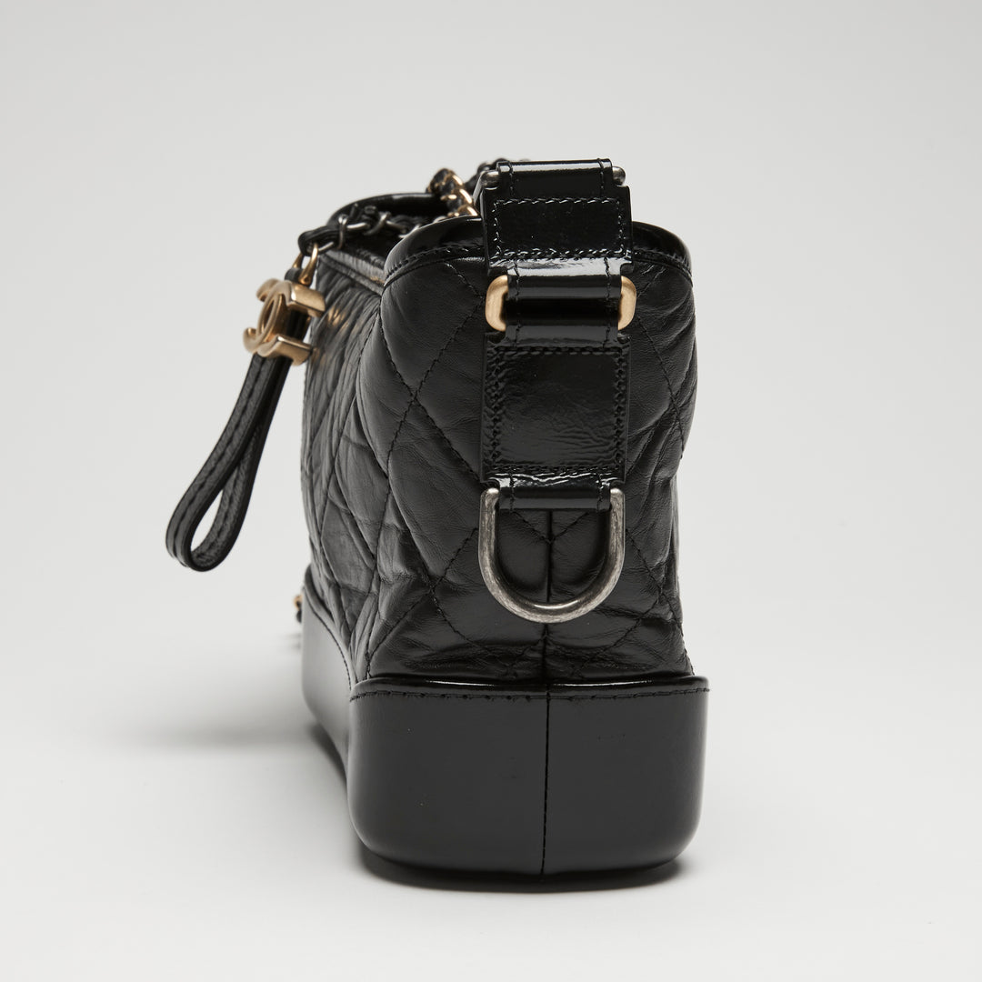 Pre-Loved Chanel™ Black Aged Calfskin Leather Small Gabrielle Bag