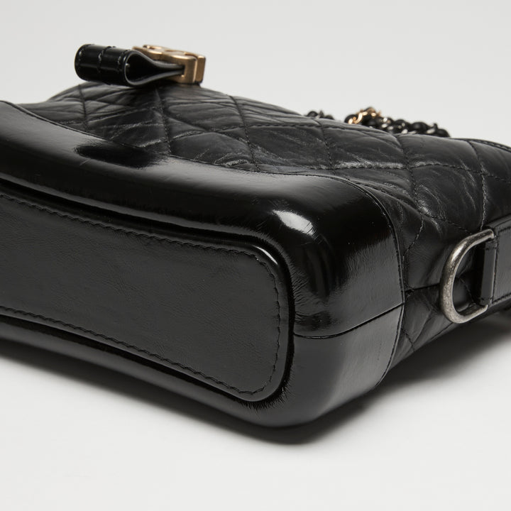 Pre-Loved Chanel™ Black Aged Calfskin Leather Small Gabrielle Bag
