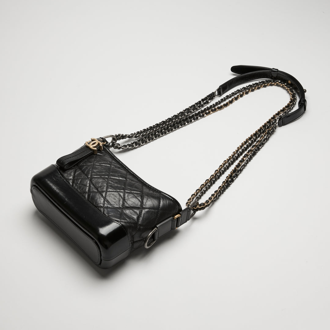 Pre-Loved Chanel™ Black Aged Calfskin Leather Small Gabrielle Bag