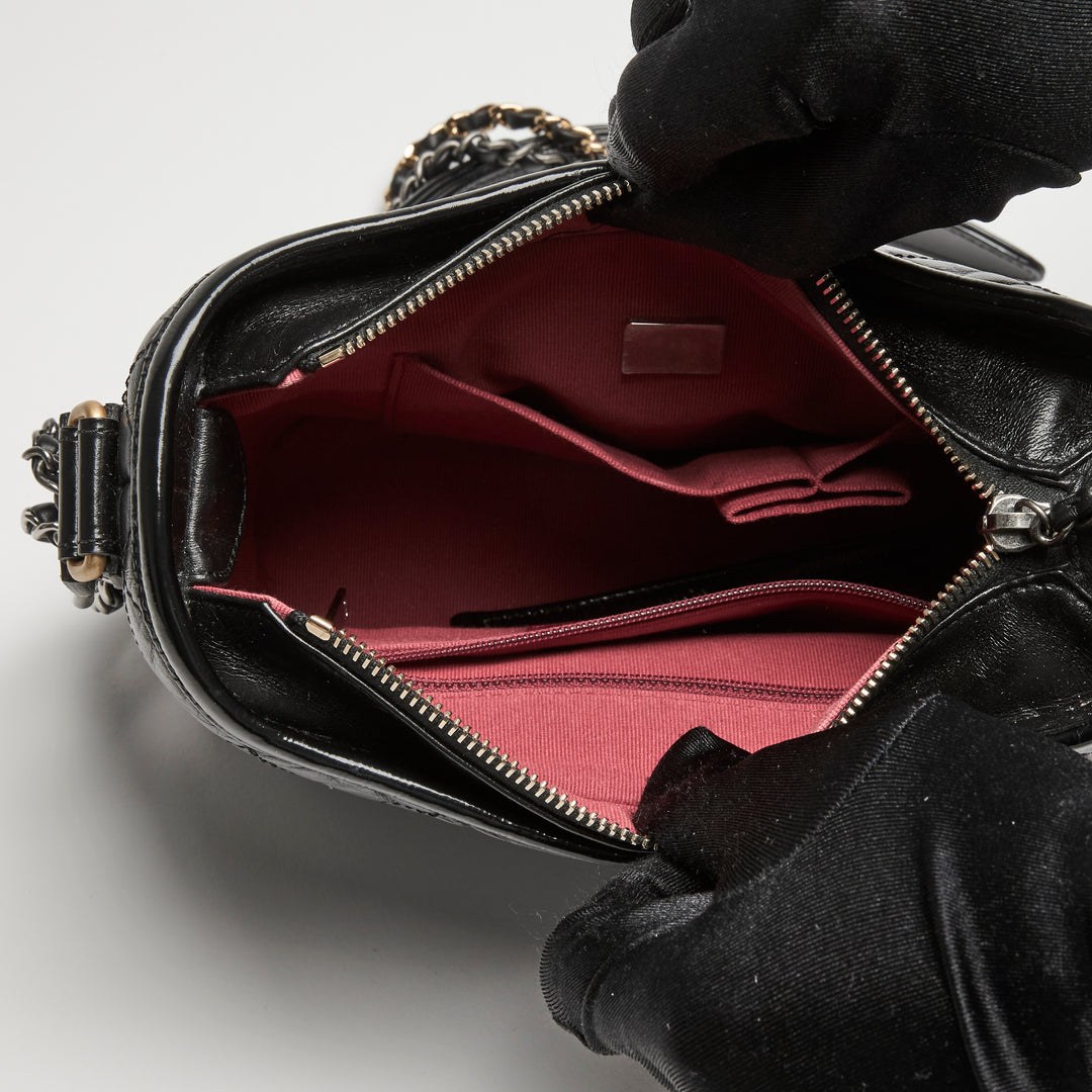 Pre-Loved Chanel™ Black Aged Calfskin Leather Small Gabrielle Bag