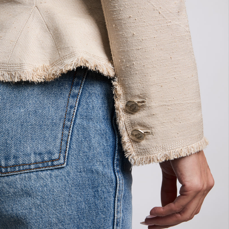 Pre-Loved Chanel™ Peplum Silk Blazer with Fringe Trim