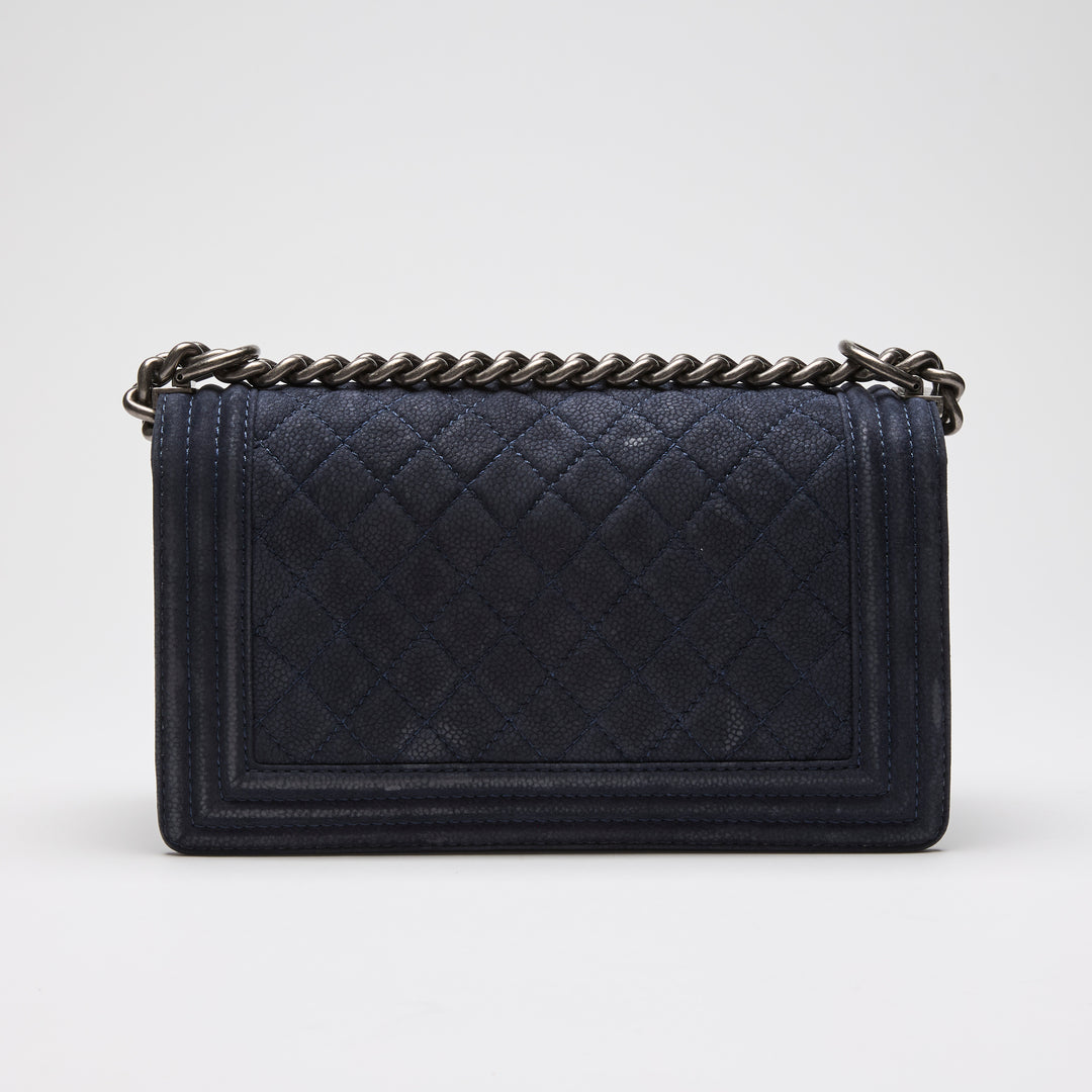 Pre-Loved Chanel™ Navy Blue Suede Medium Boy Bag
