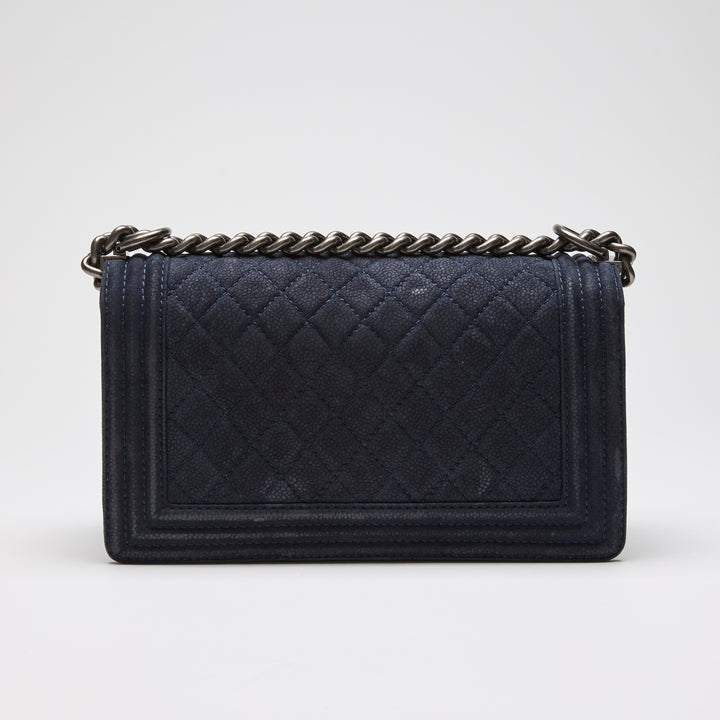 Pre-Loved Chanel™ Navy Blue Suede Medium Boy Bag