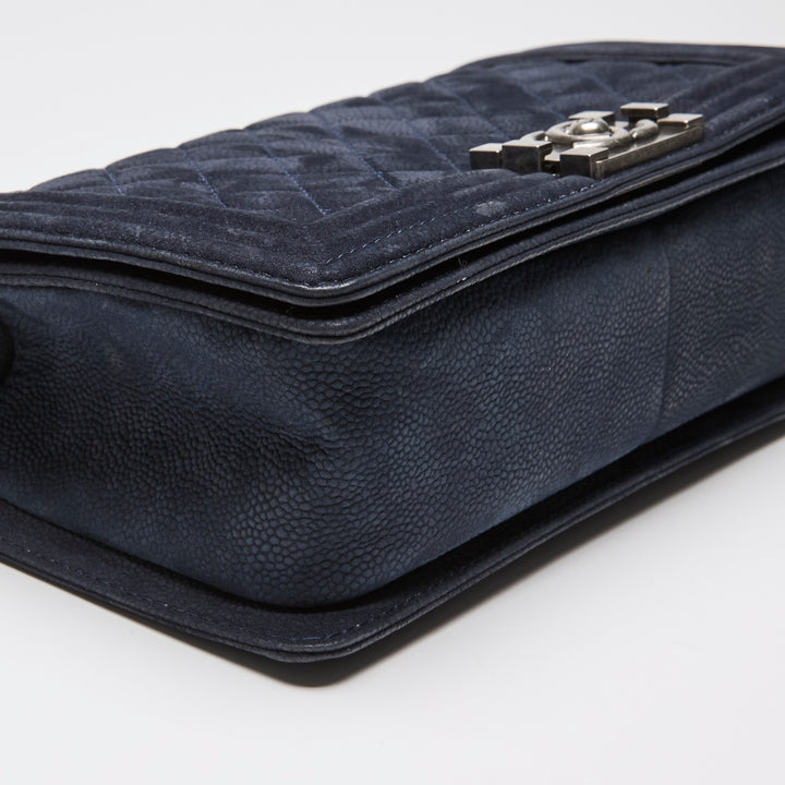Pre-Loved Chanel™ Navy Blue Suede Medium Boy Bag