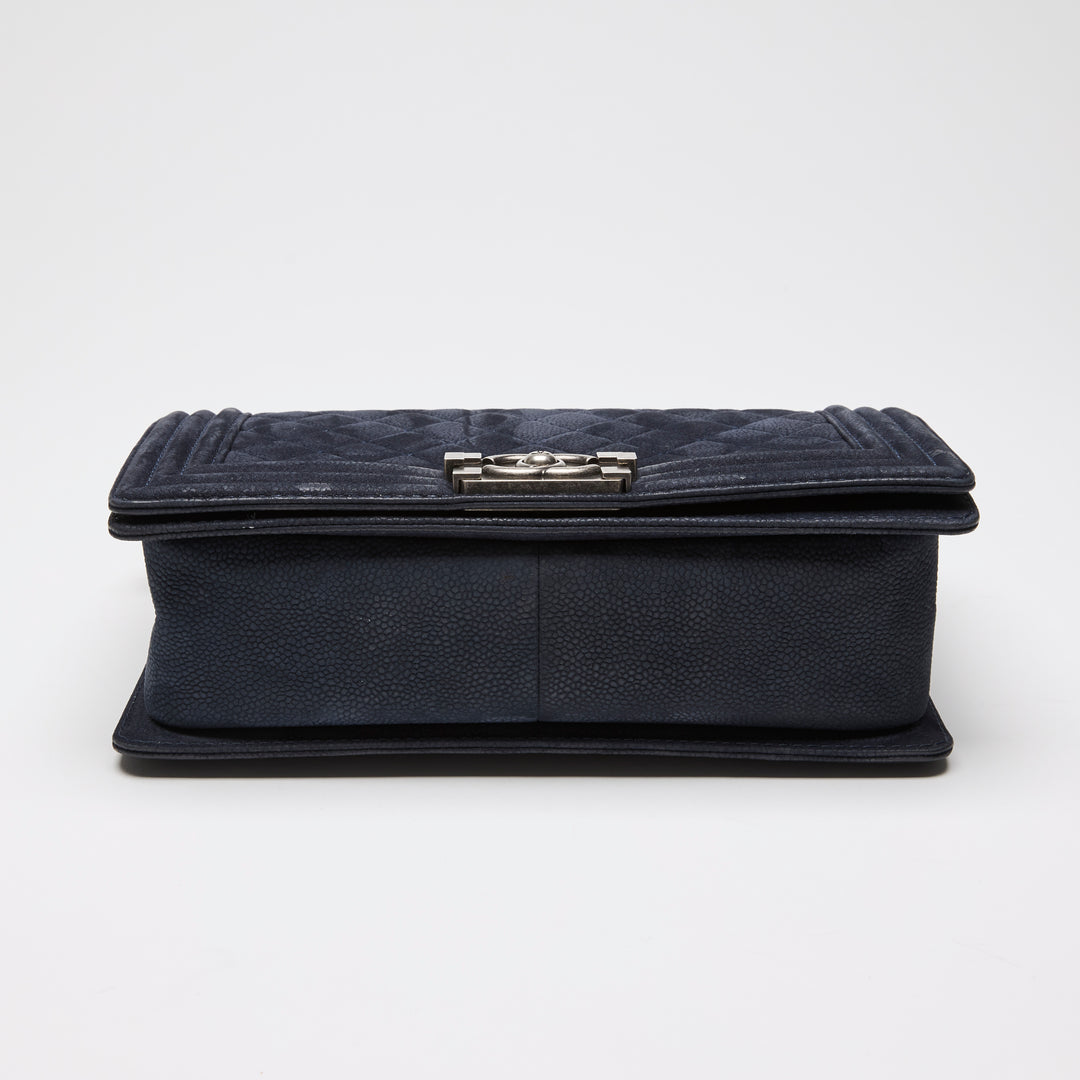 Pre-Loved Chanel™ Navy Blue Suede Medium Boy Bag