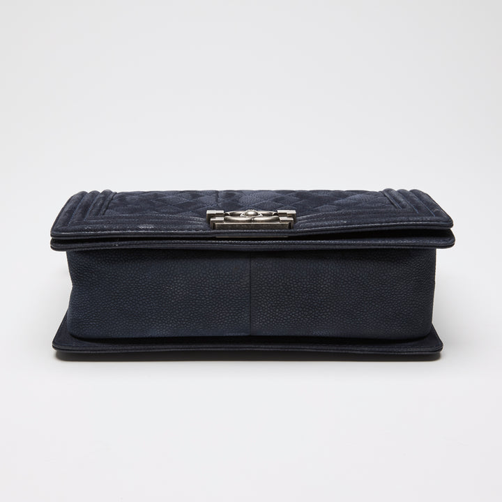 Pre-Loved Chanel™ Navy Blue Suede Medium Boy Bag