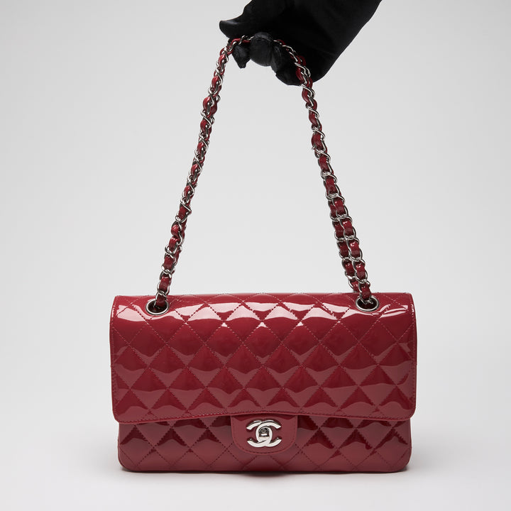 Pre-Loved Chanel™ Red Patent Leather Medium Classic Double Flap Bag
