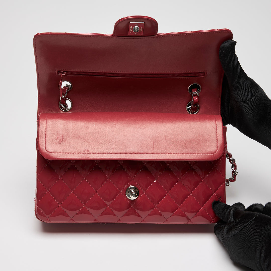 Pre-Loved Chanel™ Red Patent Leather Medium Classic Double Flap Bag