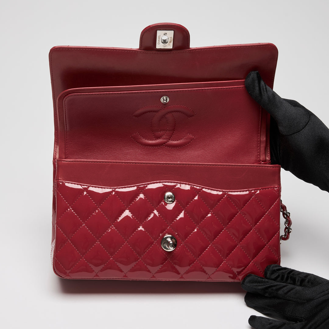 Pre-Loved Chanel™ Red Patent Leather Medium Classic Double Flap Bag