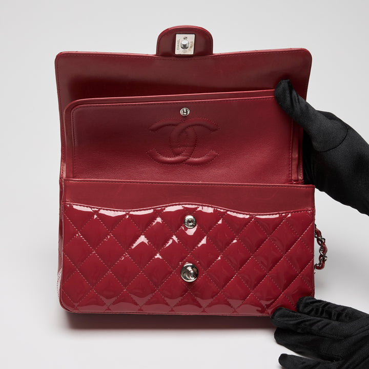 Pre-Loved Chanel™ Red Patent Leather Medium Classic Double Flap Bag