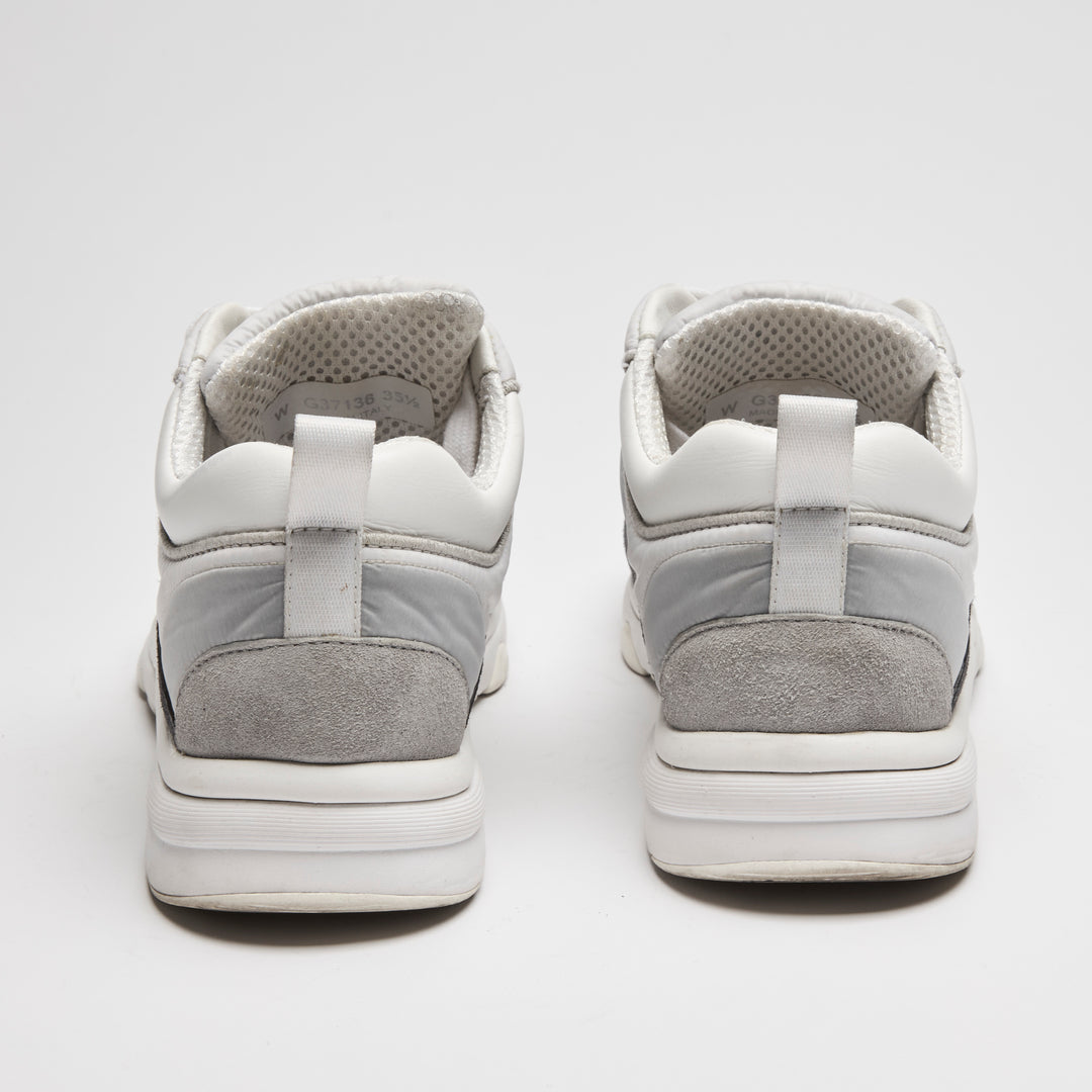 Pre-Loved Chanel™ White & Grey Nylon Suede Sneakers Size 35.5