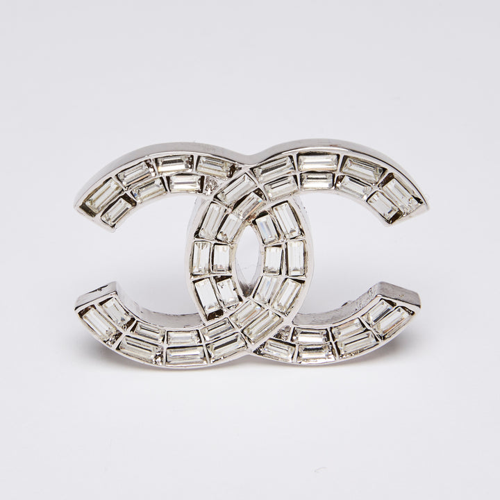 Pre-Loved Chanel™ Interlocking Letter Logo Baguette Crystal Brooch