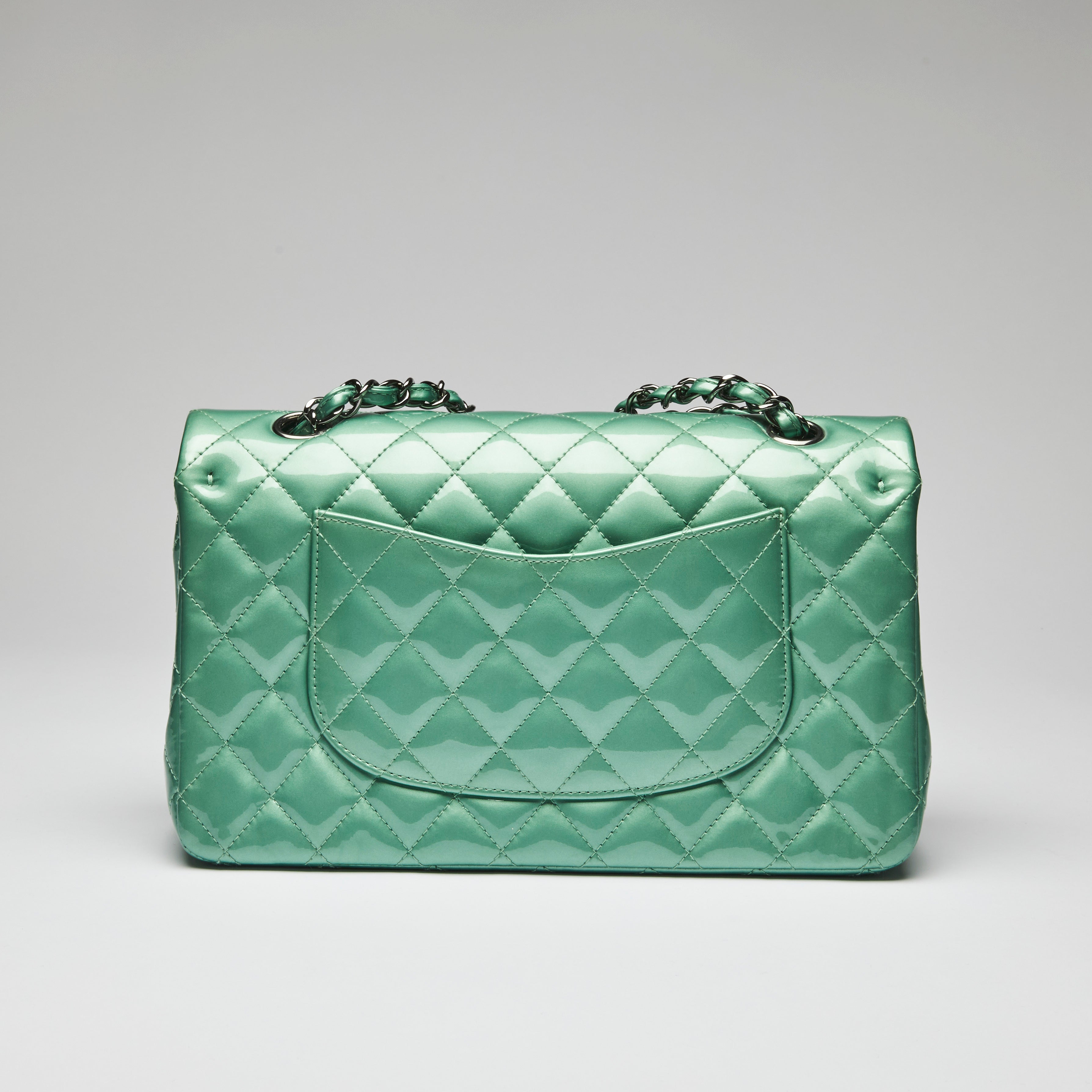 Chanel Mint Green Patent Leather Medium Classic Flap Bag