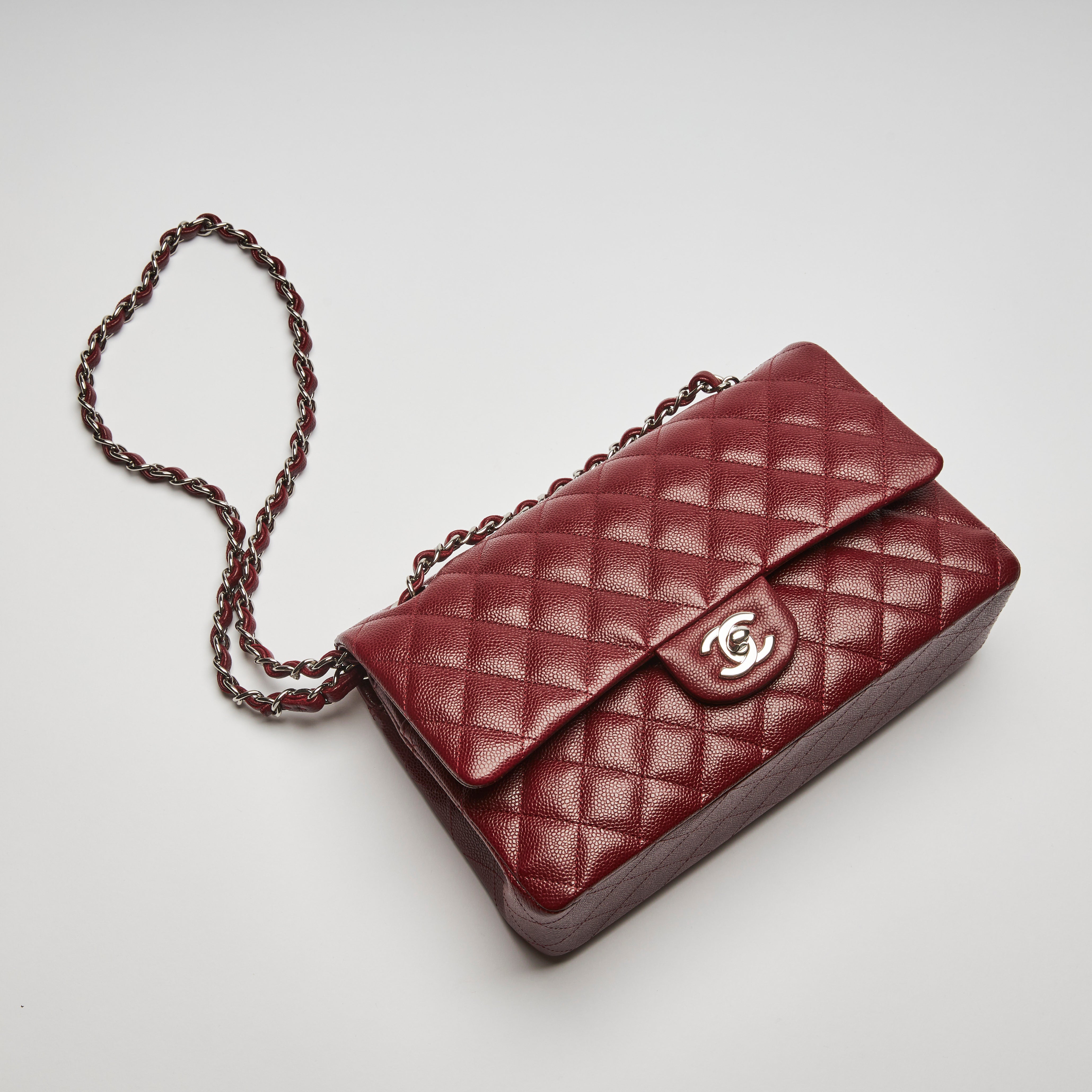 Chanel Burgundy Pebbled Leather Medium Double Flap Bag  Luxury Finds  Consignment