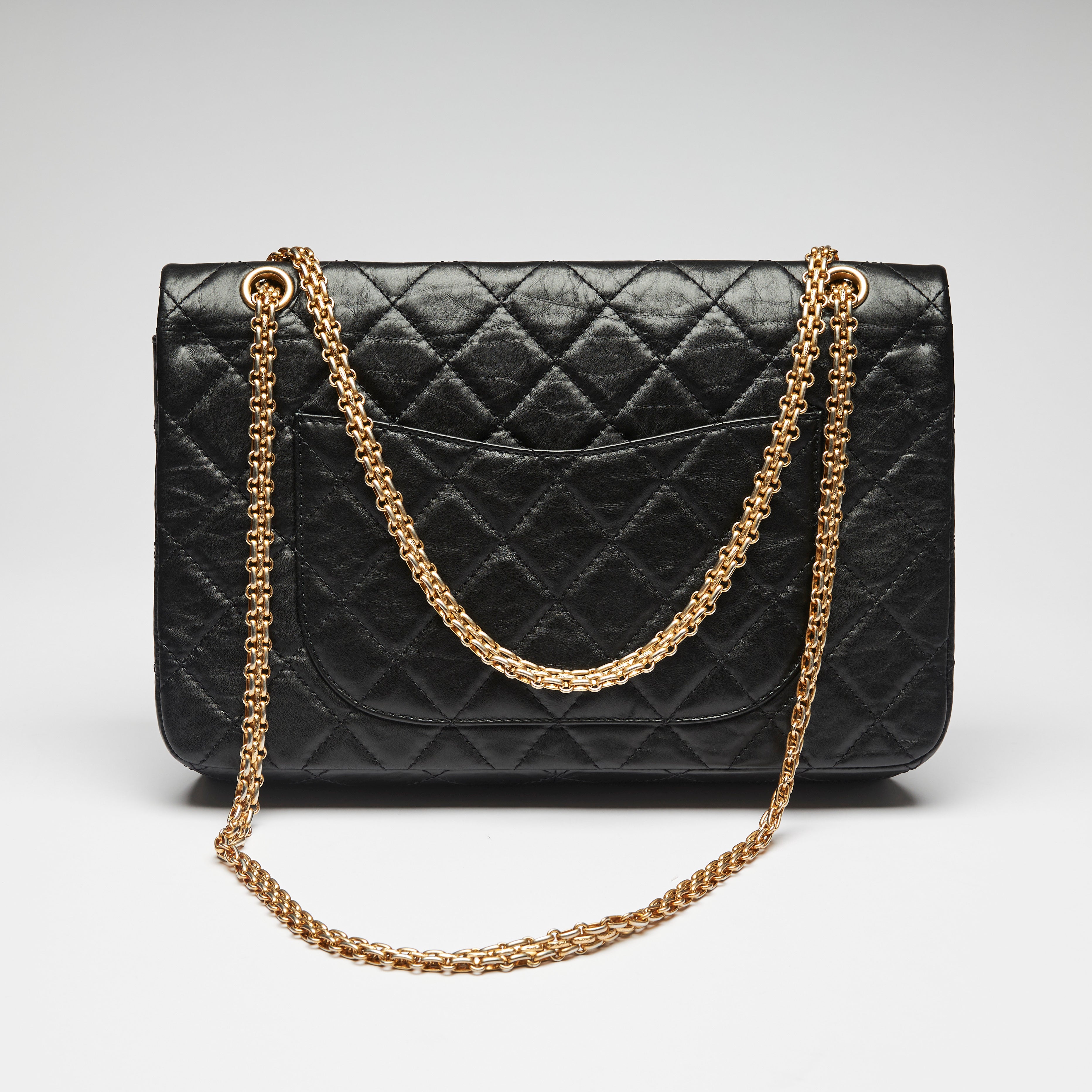 Chanel 2.55 Black Aged Calfskin Leather Double Flap Chain Bag