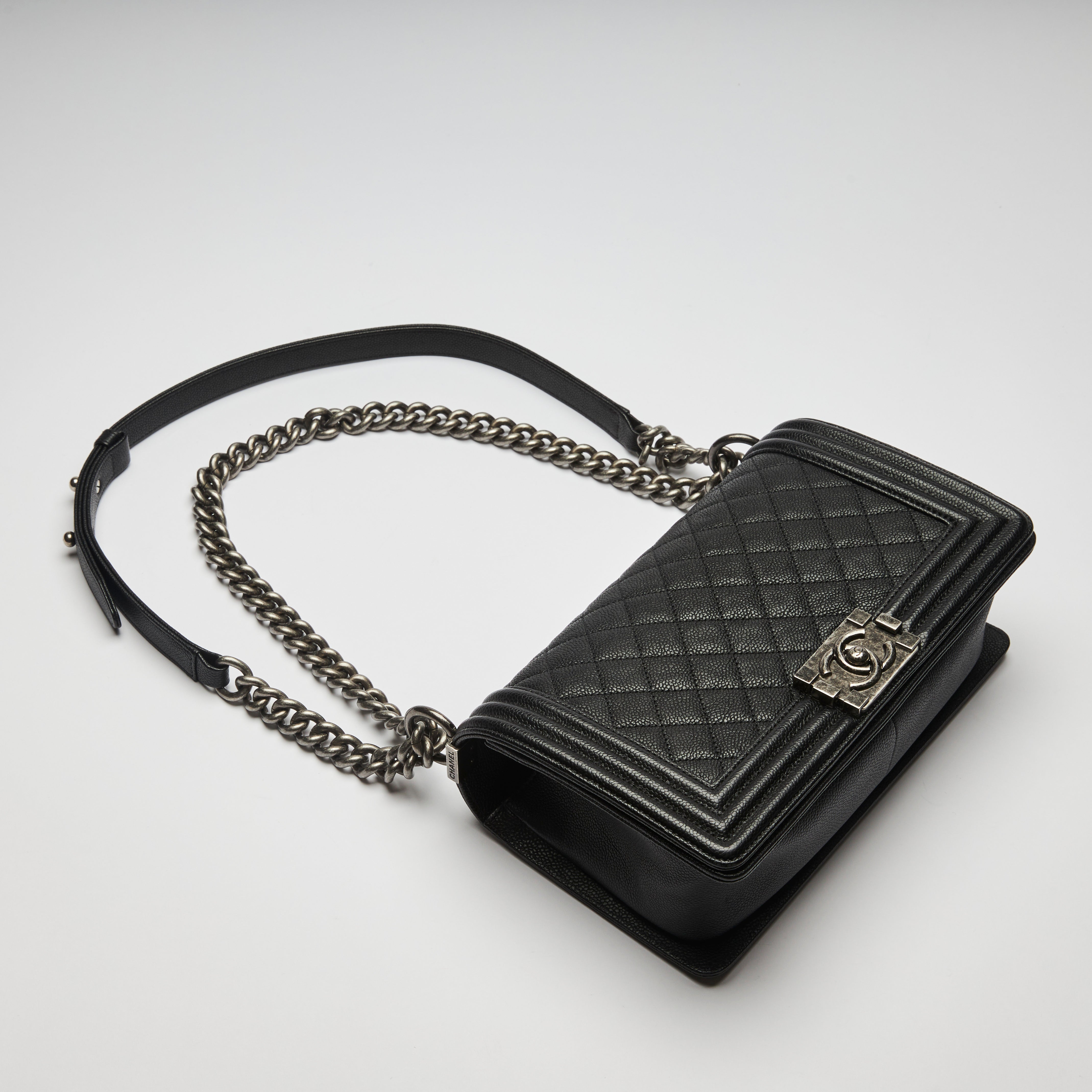 Chanel Medium Black Pebbled Leather Boy Bag