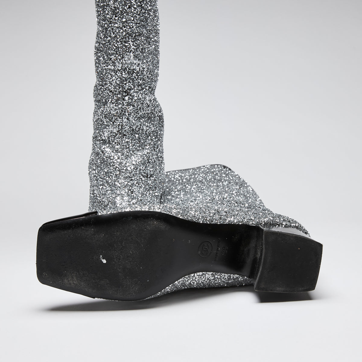 Pre-Loved Chanel™ Glitter Patent Calfskin Cap Toe Boots sz 39