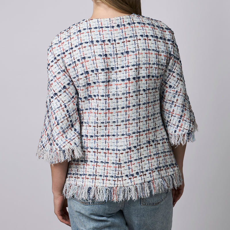 Pre-Loved Chanel™ White, Blue & Red Tweed Jacket Size 42