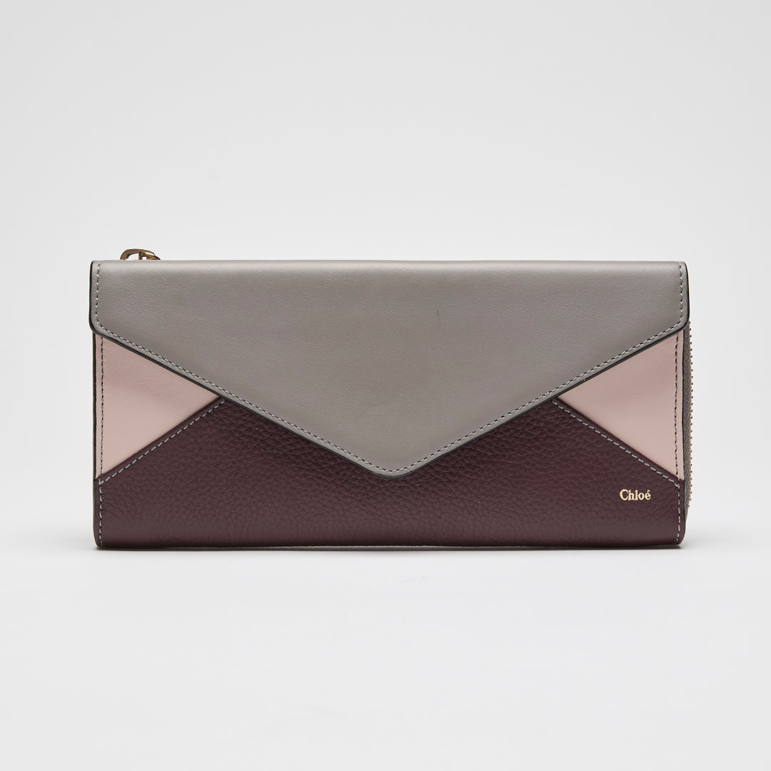 Chloé Tricolour Smooth & Grained Leather Patchwork Envelope Continental Wallet