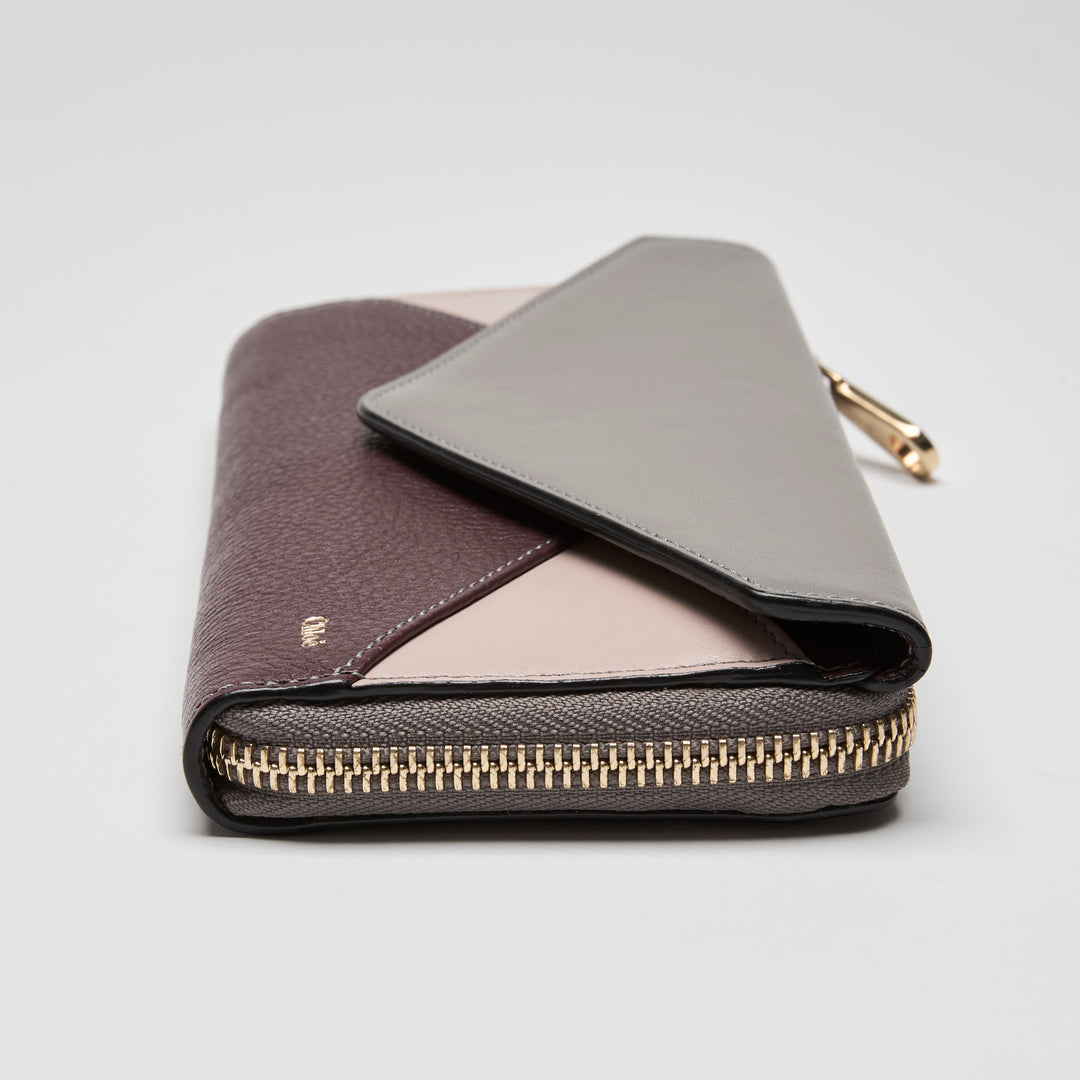 Chloé Tricolour Smooth & Grained Leather Patchwork Envelope Continental Wallet
