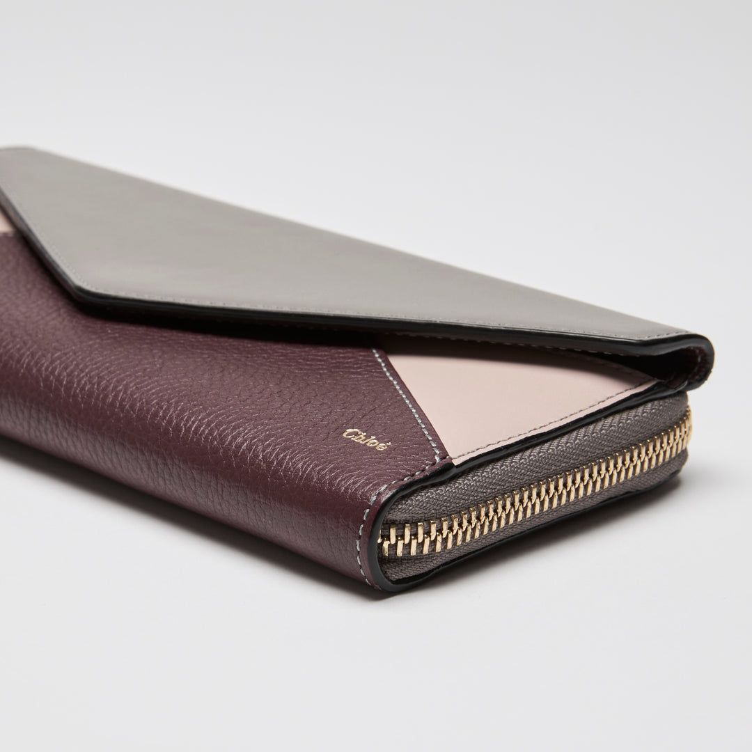 Chloé Tricolour Smooth & Grained Leather Patchwork Envelope Continental Wallet