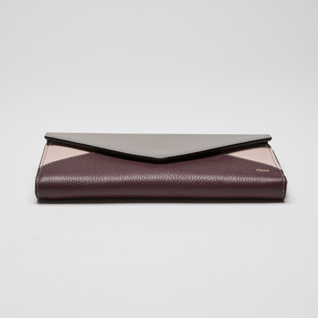 Chloé Tricolour Smooth & Grained Leather Patchwork Envelope Continental Wallet