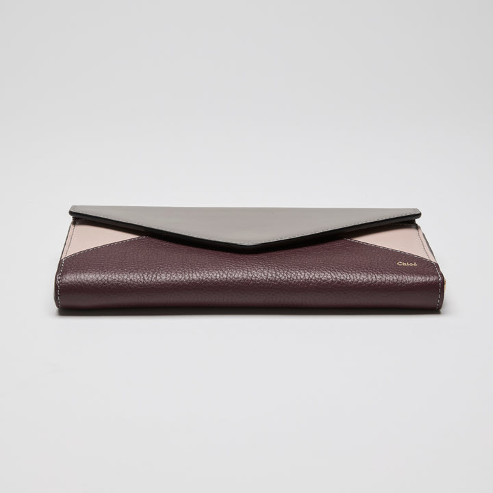 Chloé Tricolour Smooth & Grained Leather Patchwork Envelope Continental Wallet