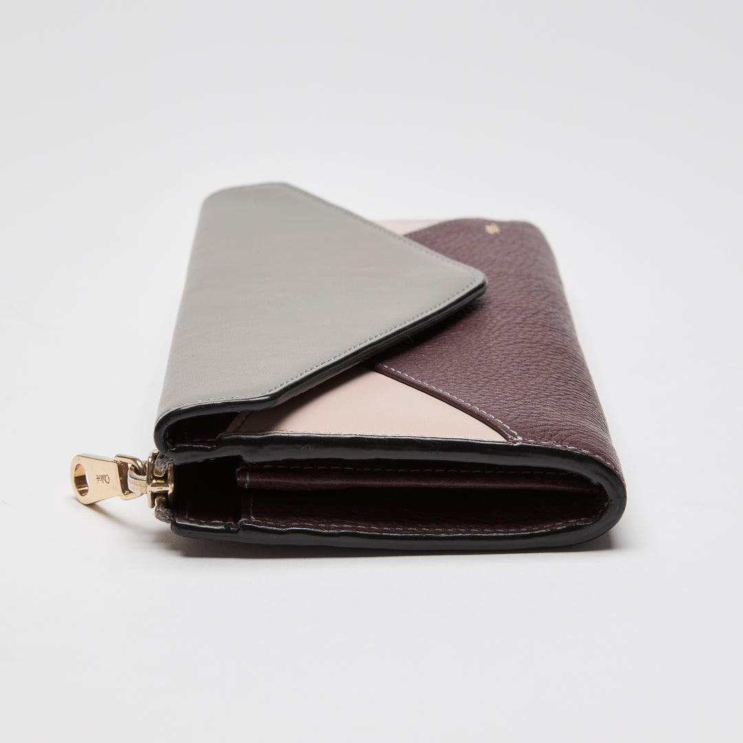 Chloé Tricolour Smooth & Grained Leather Patchwork Envelope Continental Wallet