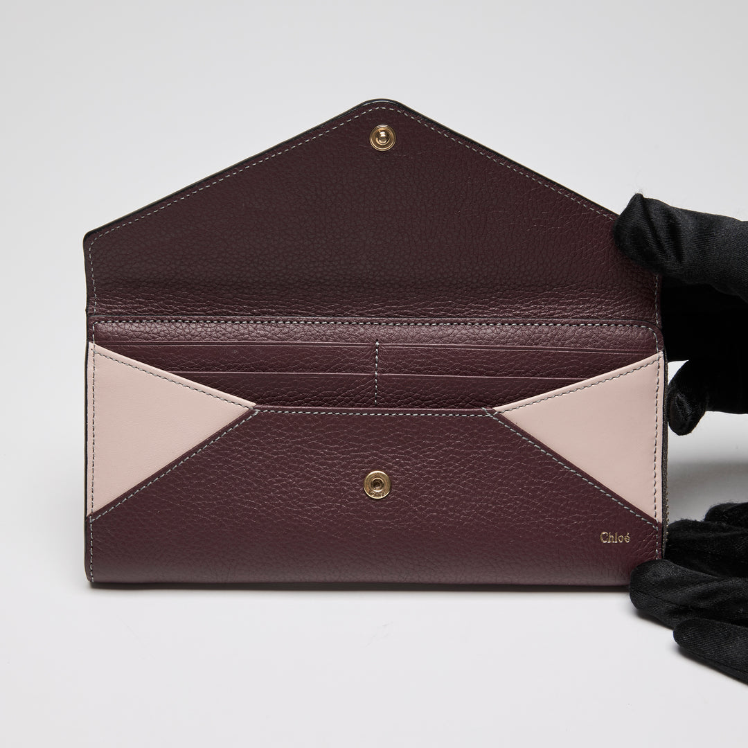 Chloé Tricolour Smooth & Grained Leather Patchwork Envelope Continental Wallet