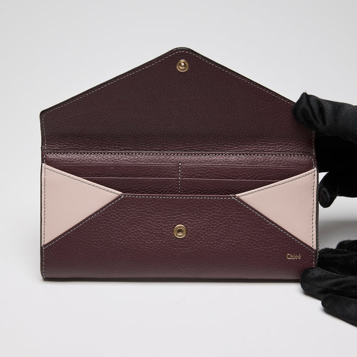 Chloé Tricolour Smooth & Grained Leather Patchwork Envelope Continental Wallet