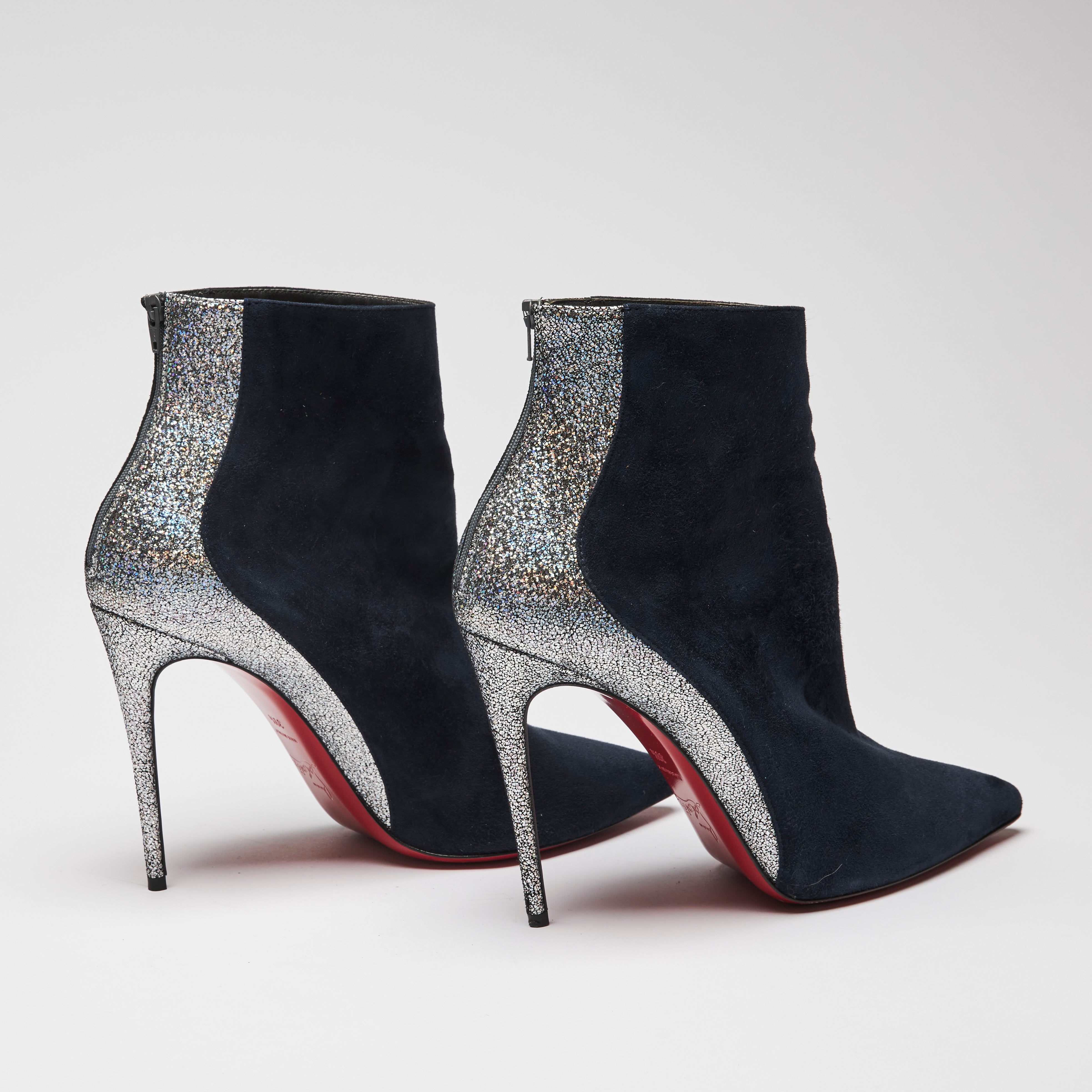 Christian Louboutin Navy Suede and Metallic Two Tone Ankle Boots Size Luxury Finds Consignment