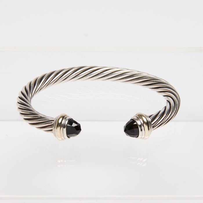 David Yurman Silver Cable Bangle with Black Crystals