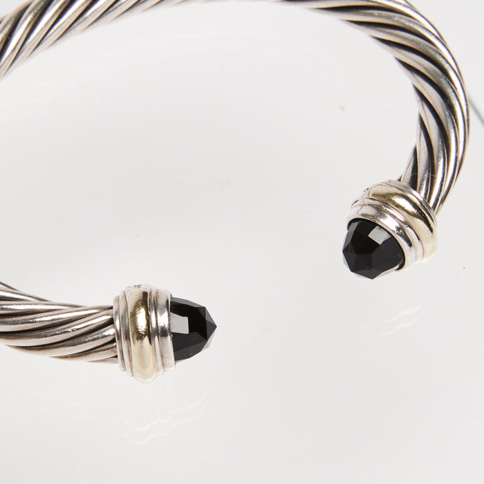 David Yurman Silver Cable Bangle with Black Crystals